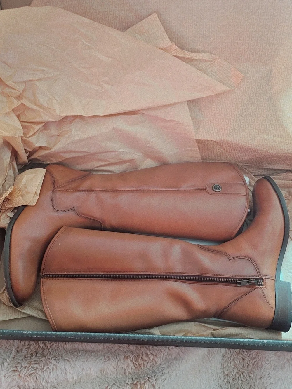 Men's Classic Brown Leather Zip Riding Boots